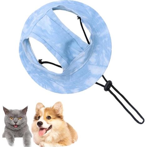 Sonnenhut für Haustiere mit verstellbarer Krempe, blau, Größe M - Sommerlicher Sonnenhut für Hunde mit UV-Schutz. (1/5)
