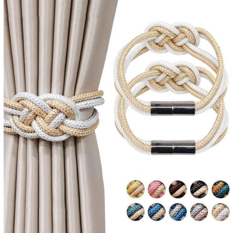 Dekorative magnetische Gardinenhalter im nordischen Stil aus gewebtem Seil, für Fenstergardinen in Wohn- und Büroräumen (beige und weiß)