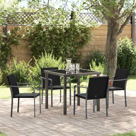 Conjunto de Comedor de Jardín 5 pcs Negro Poliratán vidaXL (1/5)