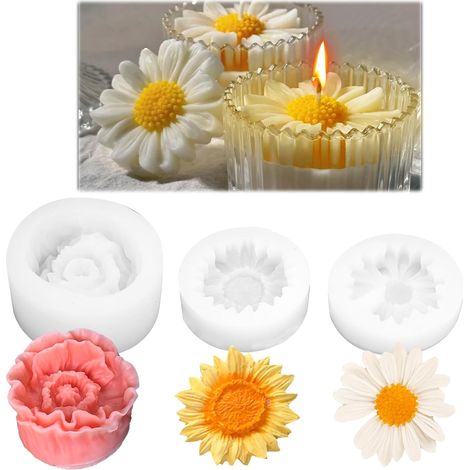 Set di 3 stampi in silicone 3D a forma di fiore per la creazione di candele. (1/5)
