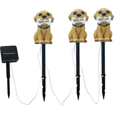 Ensemble de lampe solaire en résine représentant une statue de chien pour jardin, lampe solaire de jardin, éclairage paysager unique en forme de chien à insérer dans un chemin. (1/5)