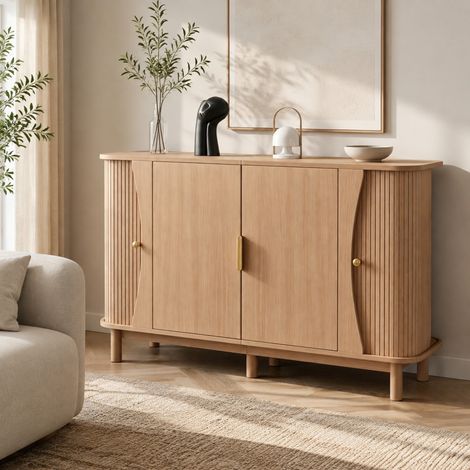Madia 140 x 40 x 88 cm in MDF, 2 ante scorrevoli, naturale HAVRYA (1/5)