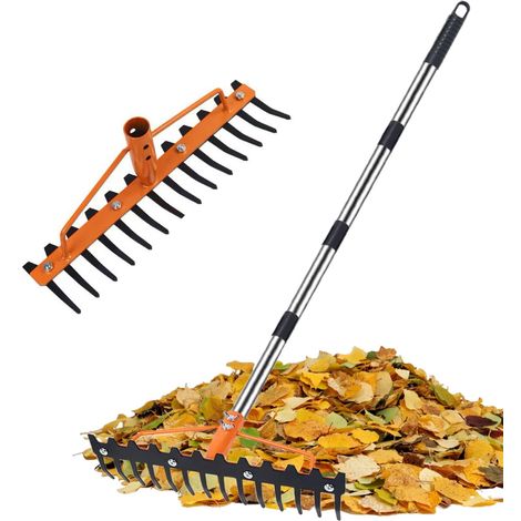 Râteau de jardin en métal robuste de 1,6 m avec 17 dents en acier, râteau à gazon pour desserrer le sol et niveler la pelouse, râteau à foin, râteau de jardin pour pelouse et feuilles (1/5)
