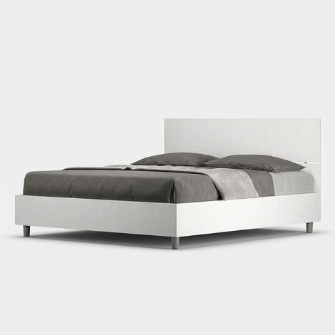 Cama doble francesa 140x190 cabecero recto madera blanca Demas