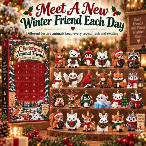 Adventskalender 2026 – 24-teilig – rot, grün, weiß – Acryl – 24 weihnachtliche Tierfiguren zum Aufhängen – Weihnachtsbaumschmuck – geeignet für Weihnachten und als Dekoration für den Wohnbereich (1/2)