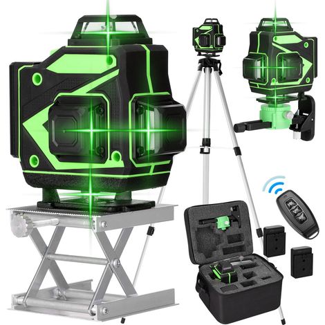 Kit de niveau laser 16 lignes, comprenant une plateforme élévatrice, une plaque de fer, un support mural, une pince pour fenêtre, une télécommande, 2 batteries, un chargeur, un adaptateur et un trépie (1/5)