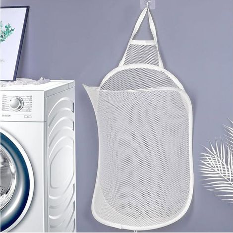 Panier linge mural blanc 60x40cm. Suspendu et pliable. Gain de place optimal pour salle de bain/chambre. (1/5)