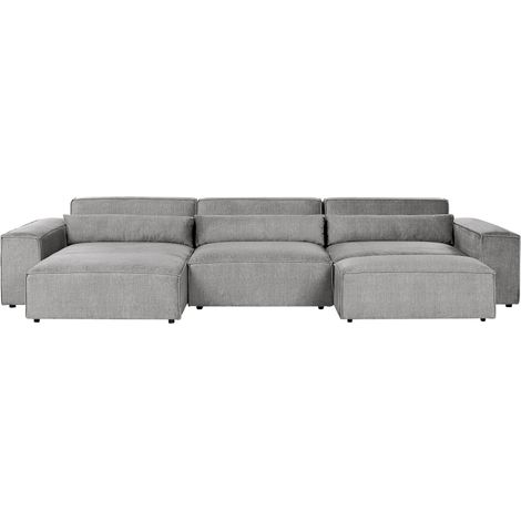 Modular Corner Sofa 3 Seater HELLNAR Fabric Grey with Ottoman Right Hand (1/5)