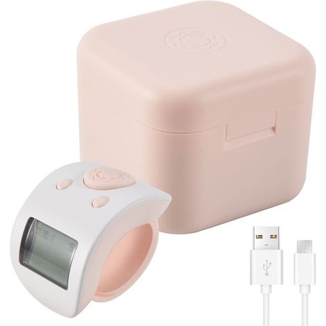 Contador electrónico digital LCD de anillo para dedo, contador de mano recargable de 6 dígitos - Blanco (1/4)