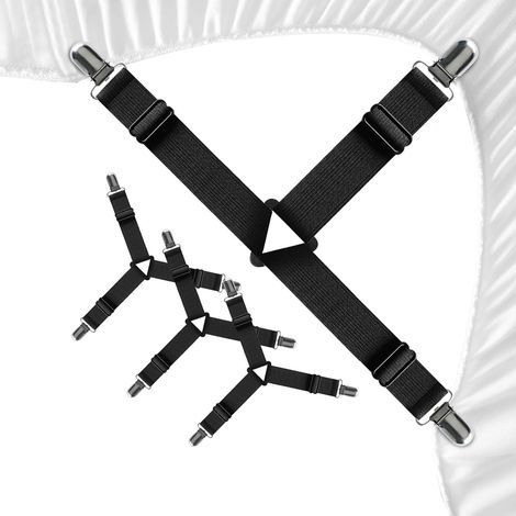 Sangles de drap Sangles de drap pour lits doubles et queen size pour maintenir les draps en place - Sangles d'angle pour drap-housse - Lot de 4, noir (1/4)