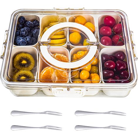 Plateau compartimenté avec poignée, boîte à goûter à 8 compartiments pour fruits, bonbons, noix, biscuits, en-cas, cadeaux d'invités, mariage, décoration intérieure (1/4)