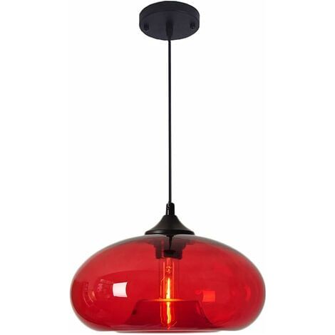 Lámpara colgante vintage industrial redonda de cristal coloreado, lámpara de techo estilo loft retro E27, lámpara de araña para cocina, comedor, dormitorio (roja) [Clase energética A+] - RWSuspension (1/4)