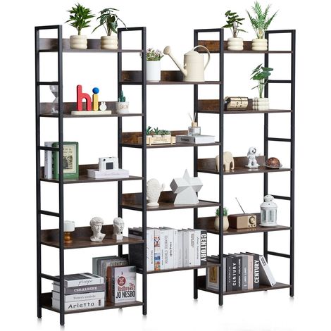 Dreifaches Metallregal, 14 Ebenen, Vintage-Industriestil, große Lagerkapazität, offene Regalböden, freistehendes Möbelstück, ideal für Wohnzimmer, Schlafzimmer und Büro. (1/5)