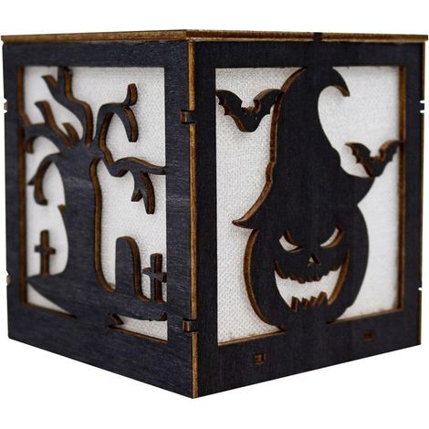 Lanternes Halloween en bois décoratives Citrouille Fantôme Sorcière Lumière Fête Maison Décoration (1/5)