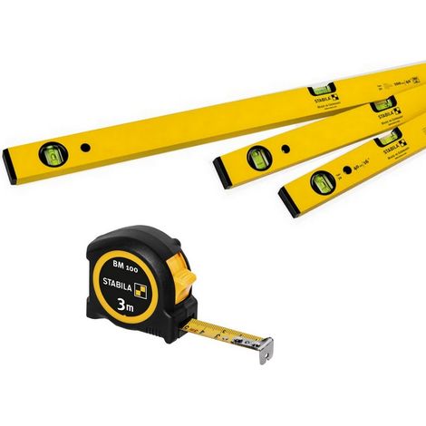 Stabila Leichtmetallwasserwaage Set CLASSIC 70 3-teilig + Taschenbandmaß BM 100