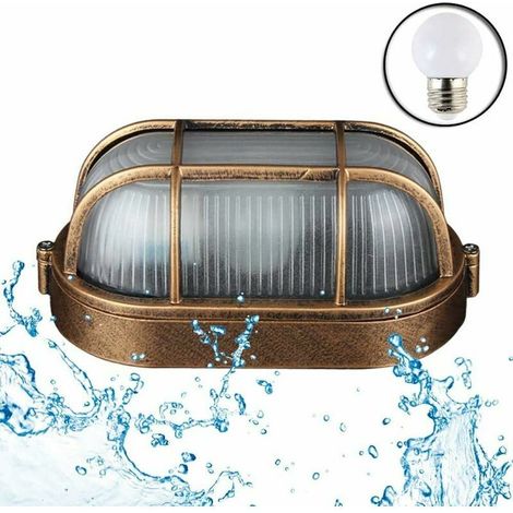 Außenwandleuchte, Retro-Industrie-Wandleuchte, ovale Bootslampe, Bullauge-Lampe, elliptische Deckenleuchte, Wandleuchte, Beleuchtungskörper, für drinnen und draußen, E27 [Energieklasse (1/3)