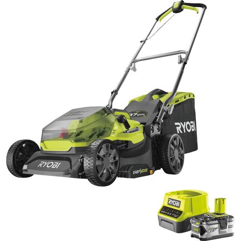 RYOBI - Cortacésped de empuje 18V ONE+ - Ø corte 37 cm - recogida y mulching + 1 batería 4,0 Ah y cargador 2,0 A - RY18LM37A-140 (1/2)