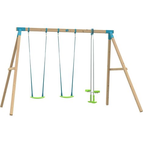 Portique ANTHÉMIS 2 balançoires - vis-à-vis - kit d'ancrage - bois carré FSC® h243 cm (1/5)