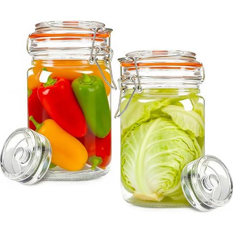 2 bocaux de fermentation de 1,5 L, avec valve et poids, pour la fermentation et la préparation de choucroute, kimchi, kombucha et cornichons,Transparents (1/5)