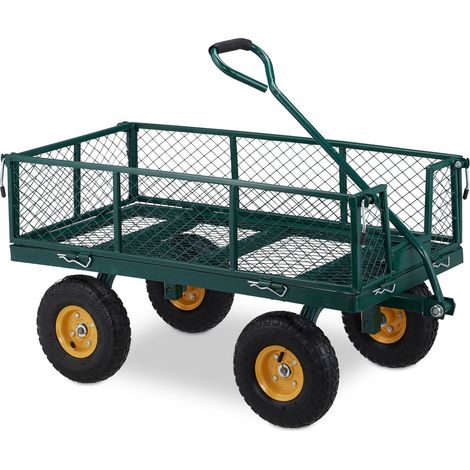 Carro de transporte móvil para jardín 120 x 60 x 60 cm capacidad 250 kg laterales abatibles de acero verde 130011078 (1/5)