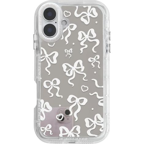 Coque compatible avec iPhone 16 Plus, motif mignon miroir, nœud papillon et cœur, pour femmes et filles, design ruban, protection antichoc. (1/5)