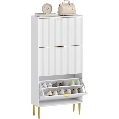 Stylish White Three-Drawer Shoe Cabinet for Organized Home Storage