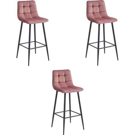 Sgabello Arceto - velluto rosa scuro / gambe nere x 3 (1/5)