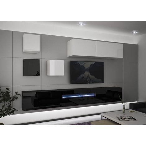 Ensemble meuble TV NEXT 277 AN277-17BW-HG25-1A noir-blanc brillant 257 cm