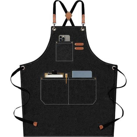 Tablier Cuisine - Coton 16 Oz - Bretelles Croisées - Grandes Poches - Ajustable - Noir - Unité (1/5)