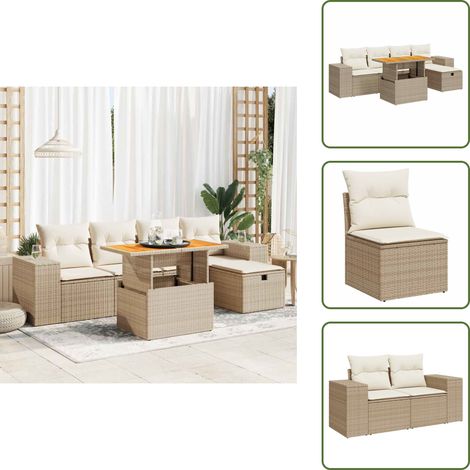 vidaXL Salon de jardin 6 pcs avec coussins beige résine tressée acacia (1/5)