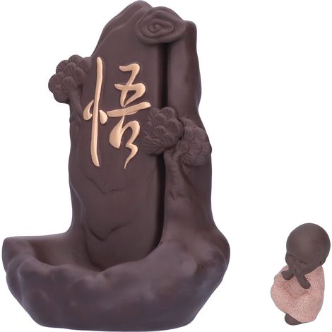 Brûleur d'encens à effet backflow avec ornement Petit Moine, décoration intérieure en argile zisha de Yixing - Modèle B (1/5)