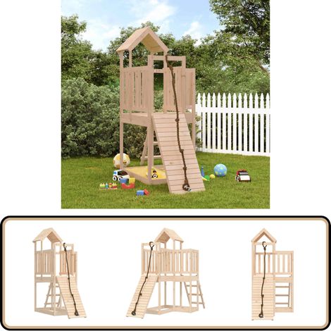 Spielturm mit Kletterwand Massivholz Kiefer - Holzspielplatz - Spielturm - Kletterwand - Kinderspielgerät - Kiefernholzmöbel