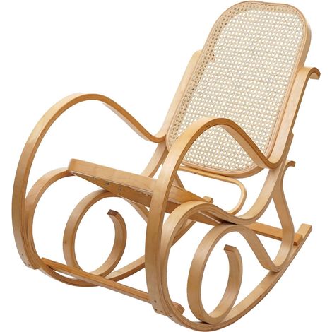 Schaukelstuhl Gallarate, Schwingsessel Fernsehsessel, Massiv-Holz Rattan, MVG-zertifiziert Eiche-Optik