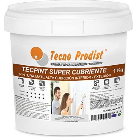 Tecno Prodist Tecpint Súper Cubriente - Pintura sin olor y secado rápido (Blanco Alaska)