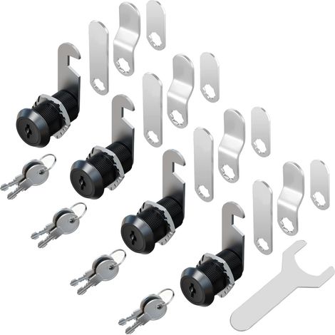 Lot de 4 serrures à cylindre pour boîte aux lettres - Noir - Serrure de meuble - Serrure à cylindre - Serrure de porte casier - Serrure de tiroir - Avec 8 clés - Toutes les clés sont identiques (20 mm (1/5)