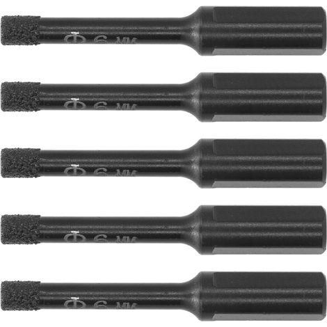 Set de 5 trépans diamantés à sec et humide, perceuse carottage propre et efficace, scie cloche en diamant pour briques, verre, marbre, 6mm. (1/5)