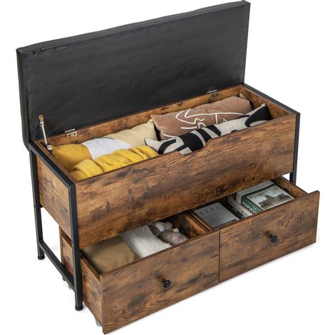 Storage Ottoman Bench Flip Top Storage Chest with 2 Drawers Wooden Storage Bench (1/5)