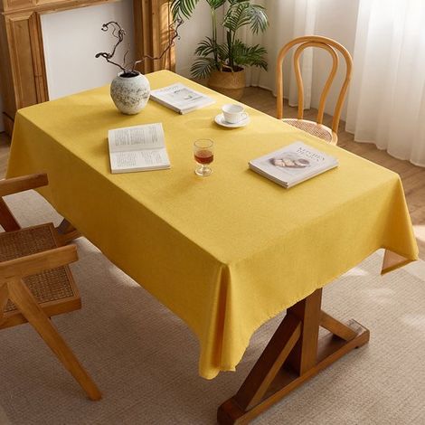 Nappe rectangulaire en lin et coton, lavable et imperméable, idéale pour les restaurants, jardins, fêtes, mariages, décoration intérieure, anniversaires et autres occasions. Couleur : jaune - 80 x 120 (1/5)