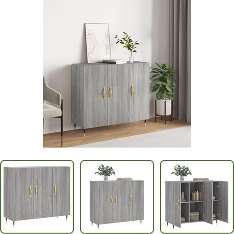 vidaXL Metallbeine - Sideboard Grau Sonoma 90x34x80 cm Holzwerkstoff (1/5)