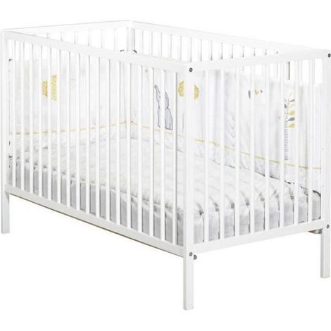 Lit bébé - 120 x 60 cm - Babyprice First - Tout barreaux - En bois blanc (1/4)
