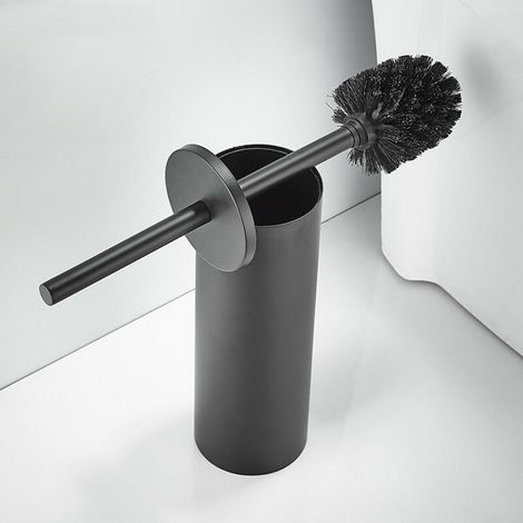 Brosse de toilette en acier inoxydable 304 avec porte-seau long Brosse de toilette ronde salle de bain (noir) (1/5)