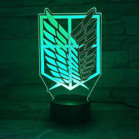 Lampe LED tactile 3D 7 couleurs inspirée de l'anime L'Attaque des Titans : Les Ailes de la Liberté. Alimentation USB ou piles 3AA. Cadeau idéal pour les enfants. (1/4)