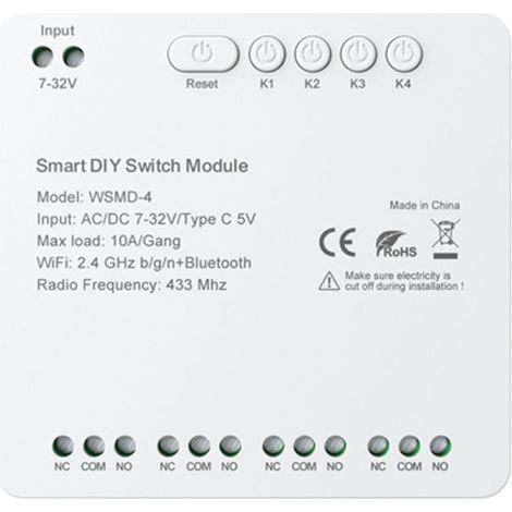 Das kompakte WLAN-Smart-Switching-Modul Tuya ermöglicht die Programmierung von Zeitschaltuhren, Sprachsteuerung, drahtlose App-Steuerung und Fernbedienung. 4-Kanal-Switching-Modul, kompatibel mit (1/5)