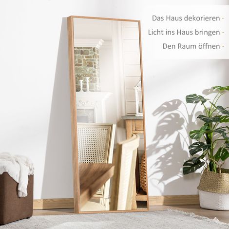 Miroir mural design, cadre bois de pin massif, 45x125 cm, format vertical avec épaisseur 4,8 cm