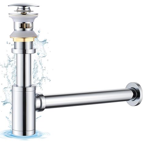 Siphon avec Bonde avec Trop-plein, Laiton Universel Design Siphon Anti-Odeur pour Lavabo, Siphon Pop-Up, Bonde Vidage Syphon, Chromé (1/5)