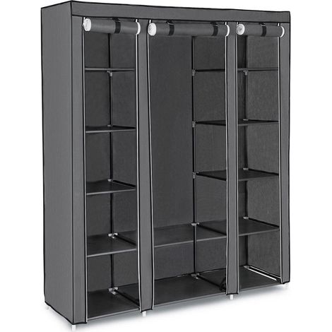 Helloshop26 – Armoire de rangement penderie en tissu non-tissé 175 x 150 x 45 cm – Couverture en tissu gris – Tubes en métal pour stabilité (1/4)