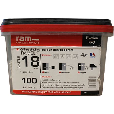Seau de 100 RAMCLIP blanc simple Ø18 pour fixer les gaines souples - Ram (1/3)