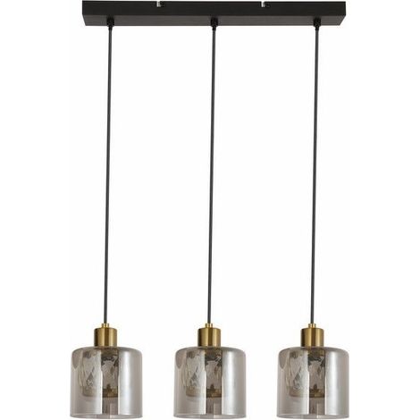 Suspension barre noire 3 globes verre E14 Elmo Reality (1/3)