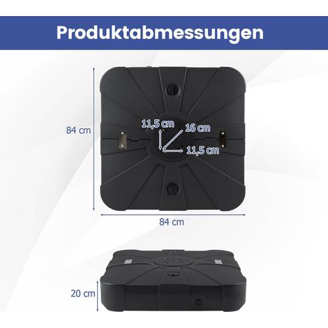 Base per ombrellone in HDPE con ruote, portata 130 kg, riempibile, colore nero.