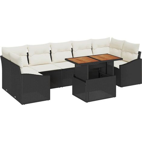 Garden Sofa Set with Cushion with Storage 8 pcs Black and Beige vidaXL